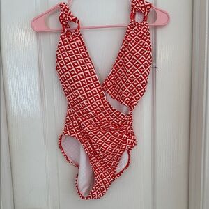 Carmen Marc Valvo Red Geometric  Swimsuit.